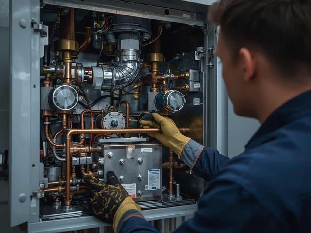 cv-ketel wordt gereinigd tijdens onderhoudsbeurt