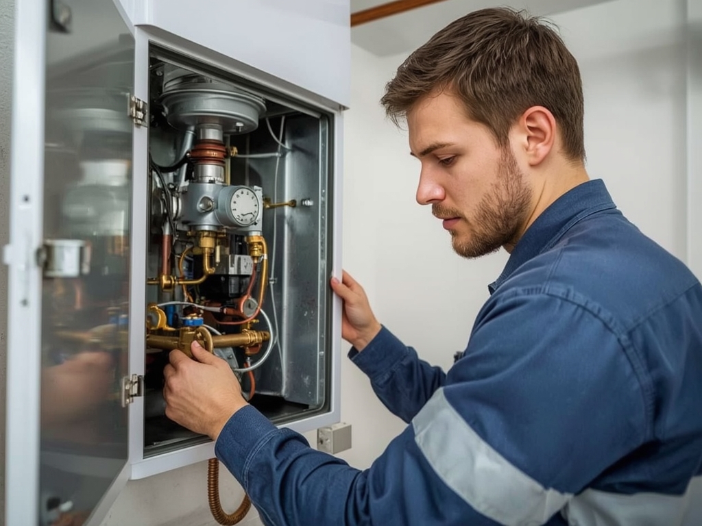  monteur rondt onderhoud aan cv-ketel af